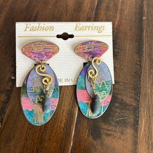 80s Retro Statement Art Deco Dangle Earrings